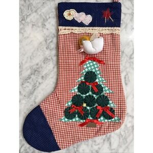 Handmade Christmas Stocking 3D Christmas Tree Red White Gingham